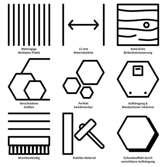 Hexagon Bild Holz 4-teilig - Buchstaben LOVE Weiß Set II