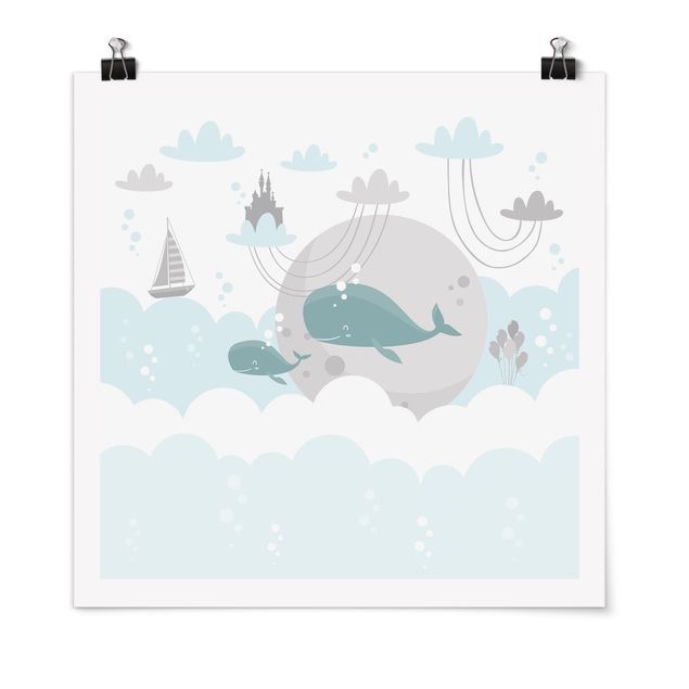 Posters djur Clouds With Whale And Castle
