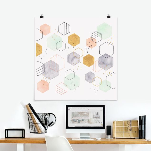 Posters abstrakt Hexagonal Scattering I