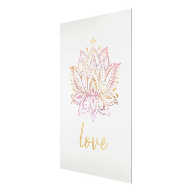 Glas Magnettavla Lotus Illustration Love Gold Light Pink