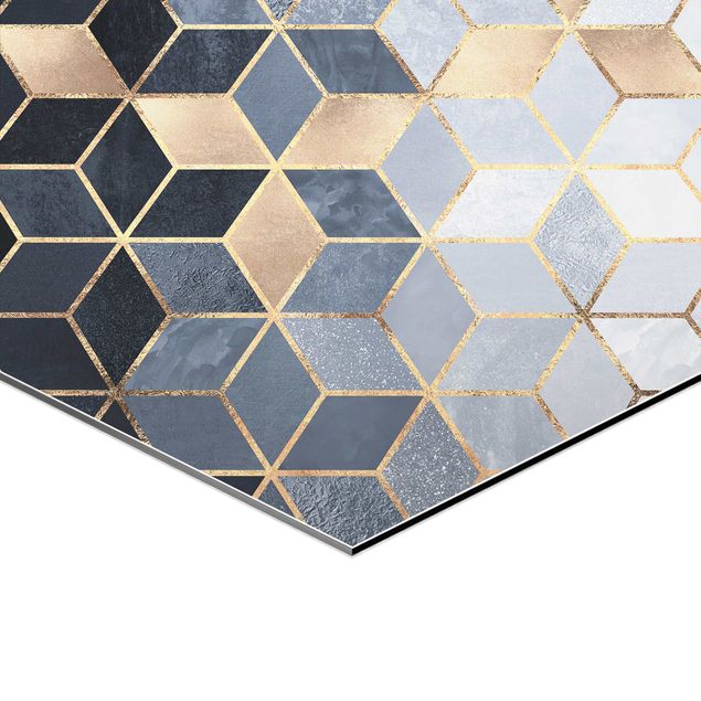 Tavlor Elisabeth Fredriksson Blue White Golden Hexagons Set