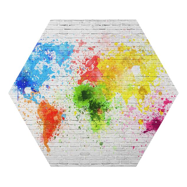 Tavlor färgglada White Brick Wall World Map