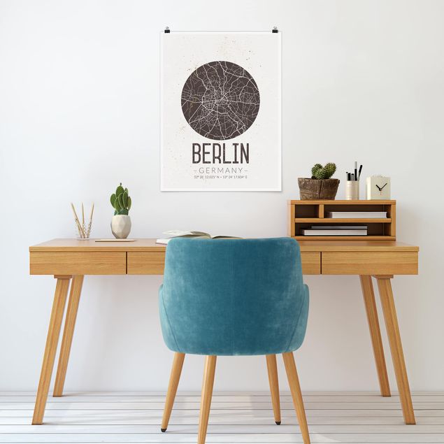 Posters arkitektur och skyline City Map Berlin - Retro