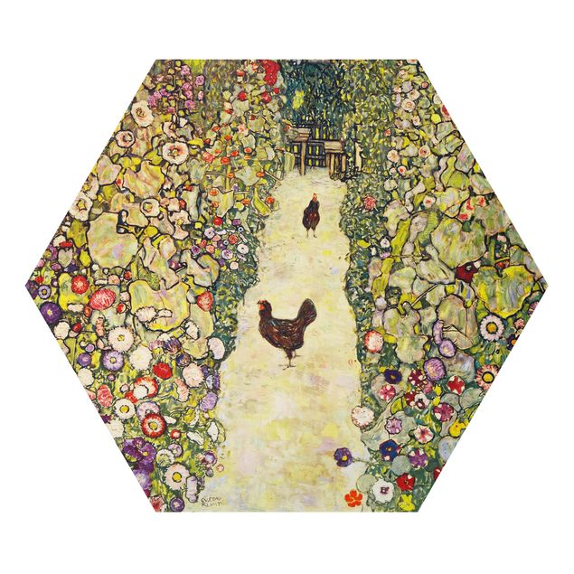 Tavlor blommor Gustav Klimt - Garden Path with Hens