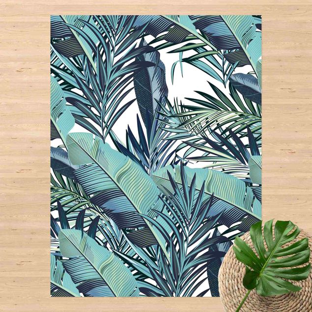 stor utomhusmatta Turquoise Leaves Jungle Pattern