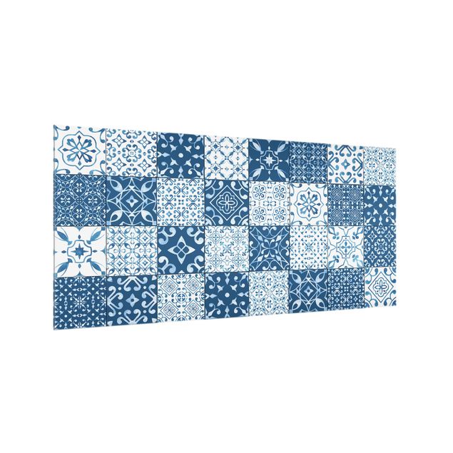 stänkskydd kök glas Tile Pattern Mix Blue White