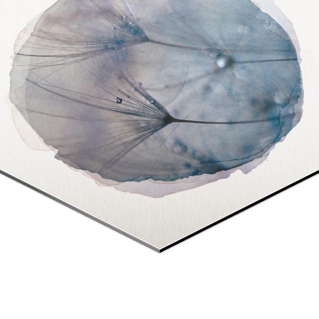 Hexagonala tavlor Water Colours - Blue Feathers In The Rain