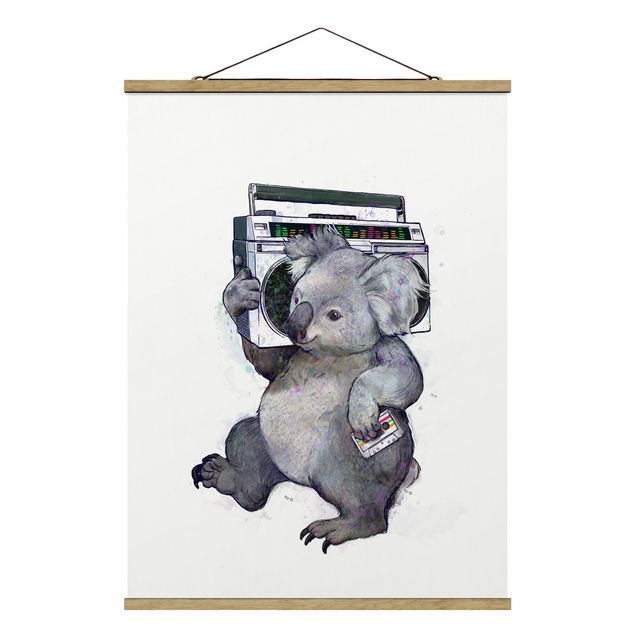 Tavlor konstutskrifter Illustration Koala With Radio Painting