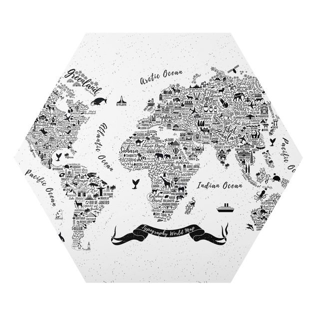 Tavlor svart och vitt Typography World Map White