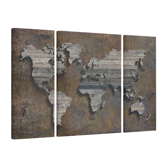 Canvastavlor världskartor Wooden Grid World Map