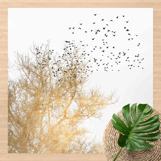 altanmattor Flock Of Birds In Front Of Golden Tree