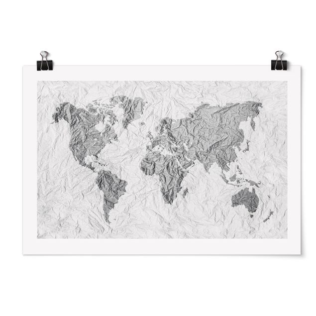 Tavlor världskartor Paper World Map White Grey