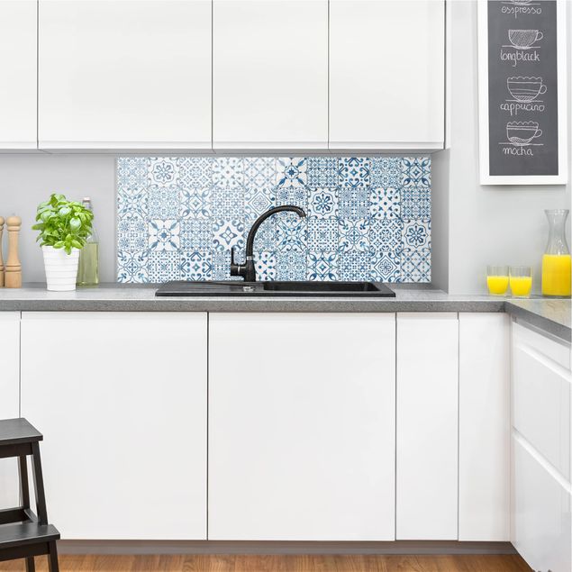 stänkskydd kök glas mönster Pattern Tiles Blue White