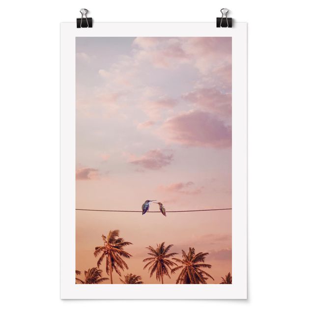Posters landskap Sunset With Hummingbird