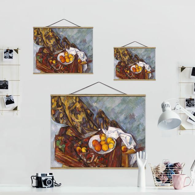Tavlor frukter Paul Cézanne - Still Life, Flower Curtain, And Fruits