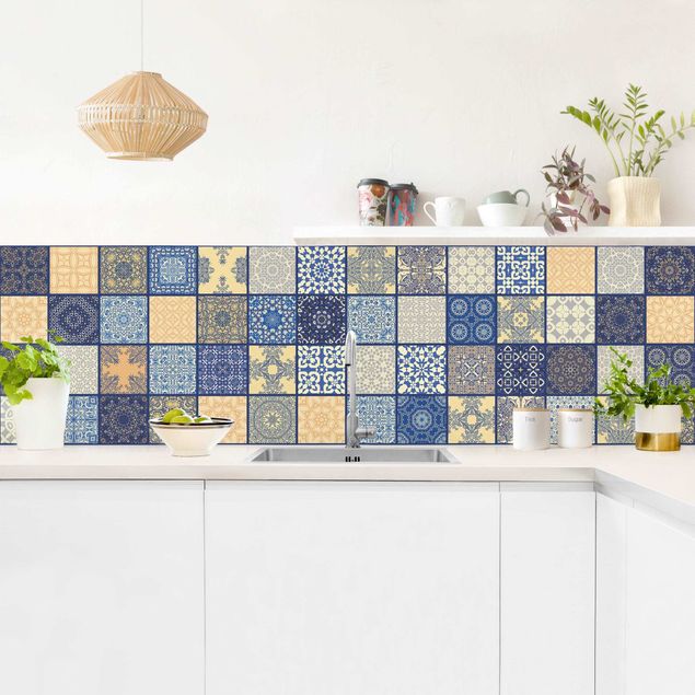 Självhäftande folier Sunny Mediterranian Tiles With Blue Joints
