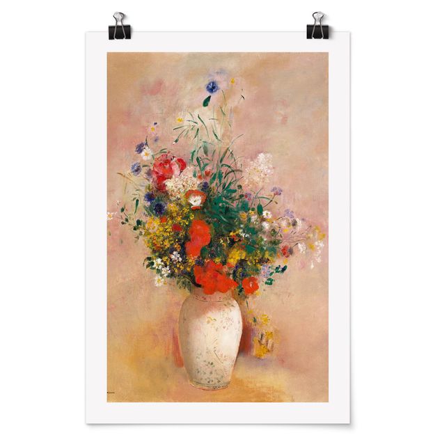Posters blommor  Odilon Redon - Vase With Flowers (Rose-Colored Background)