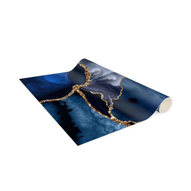 moderna mattor Golden Glitter Waves Blue backdrop