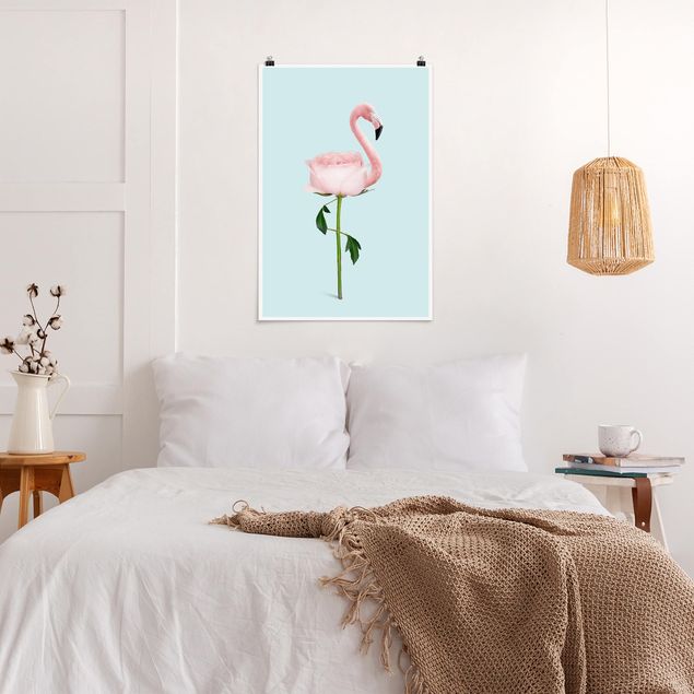Posters blommor  Flamingo With Rose