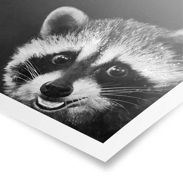 Posters djur Illustration Racoon Black And White Painting
