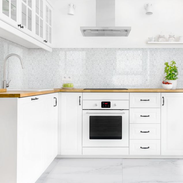 Stänkskydd kök sten utseende Mosaic Tile Marble Look Bianco Carrara