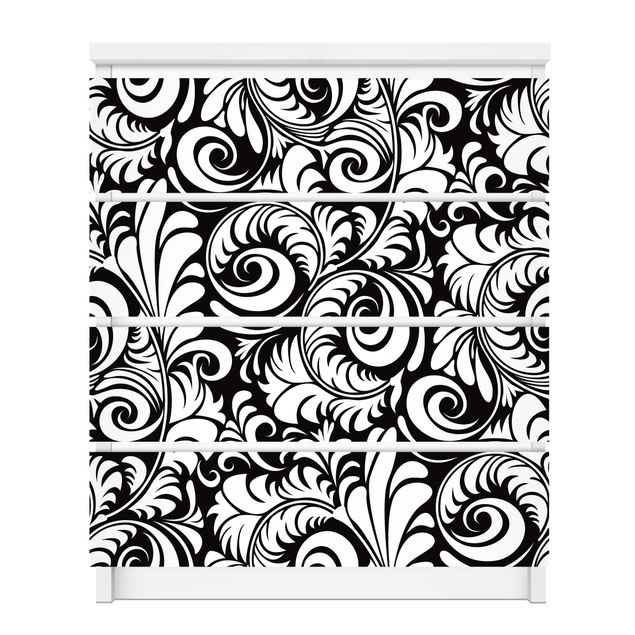 Självhäftande folier mönster Black And White Leaves Pattern
