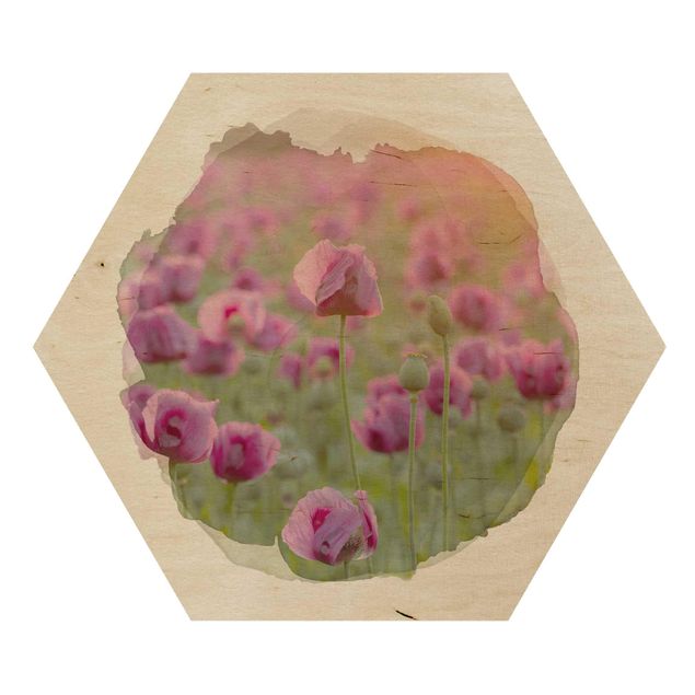 Hexagonala tavlor WaterColours - Violet Poppy Flowers Meadow In Spring