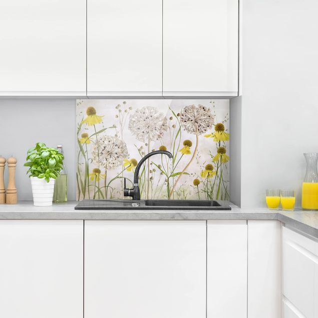Stänkskydd kök glas blommor  Allium And Helenium Illustration
