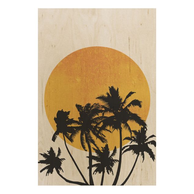 Trätavlor blommor  Palm Trees In Front Of Golden Sun