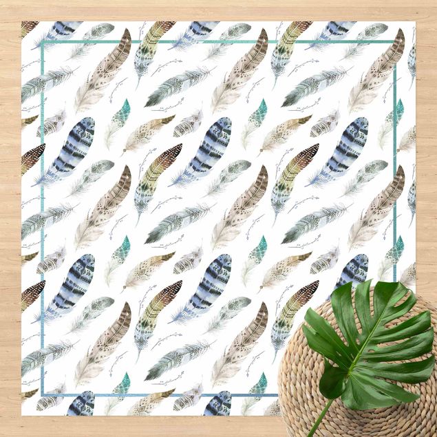 altanmattor Boho Watercolour Feathers In Earthy Colours With Frame