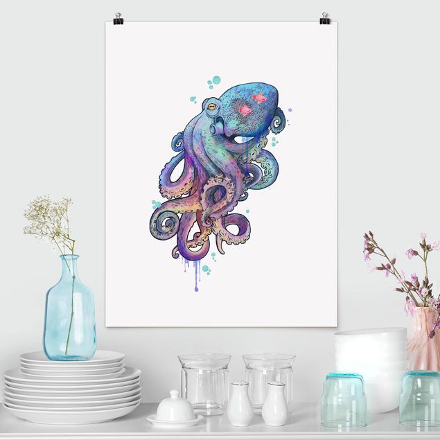 Kök dekoration Illustration Octopus Violet Turquoise Painting