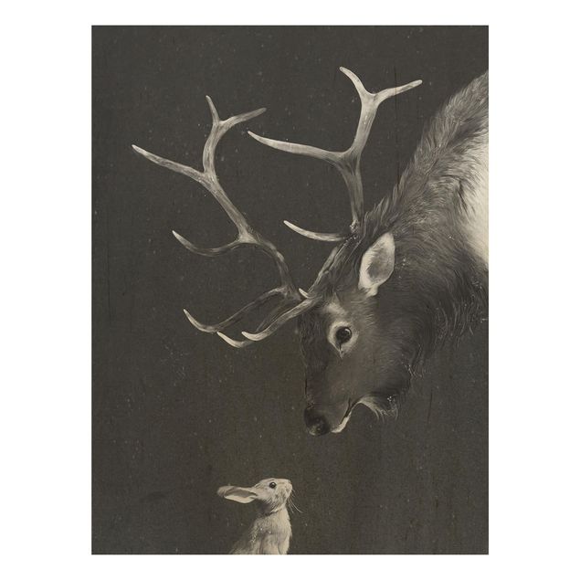 Tavlor Laura Graves Art Illustration Deer And Rabbit Black And White Drawing