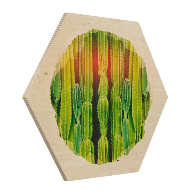 Hexagonala tavlor WaterColours - Cactus Wall