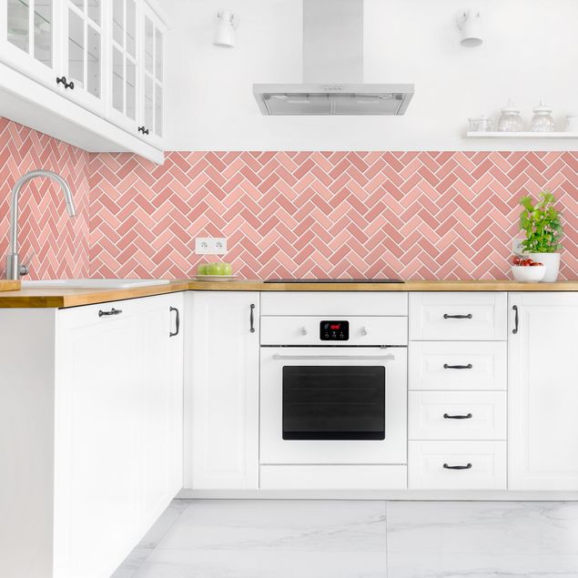 Stänkskydd kök enfärgad Fish Bone Tiles - Antique Pink