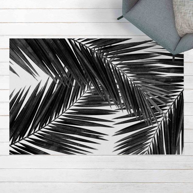 utomhusmatta View Through Palm Leaves Black And White