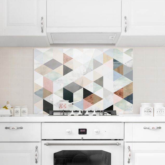 stänkskydd kök glas mönster Watercolor Mosaic With Triangles I