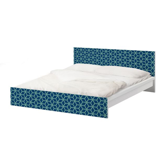 Möbelfolie für IKEA Malm Bett niedrig 140x200cm - Klebefolie Würfelmuster blau