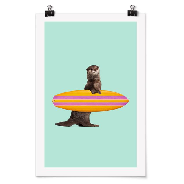 Posters djur Otter With Surfboard