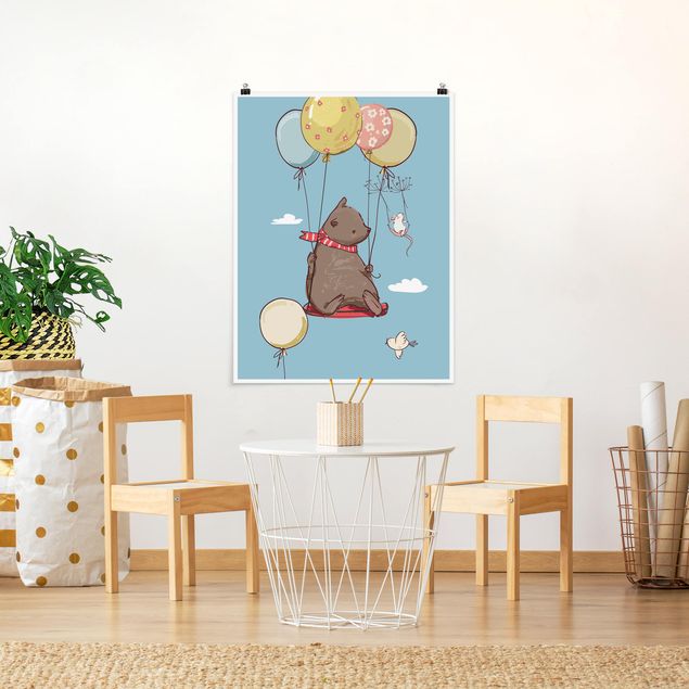 Posters djur Bear And Mouse Flying