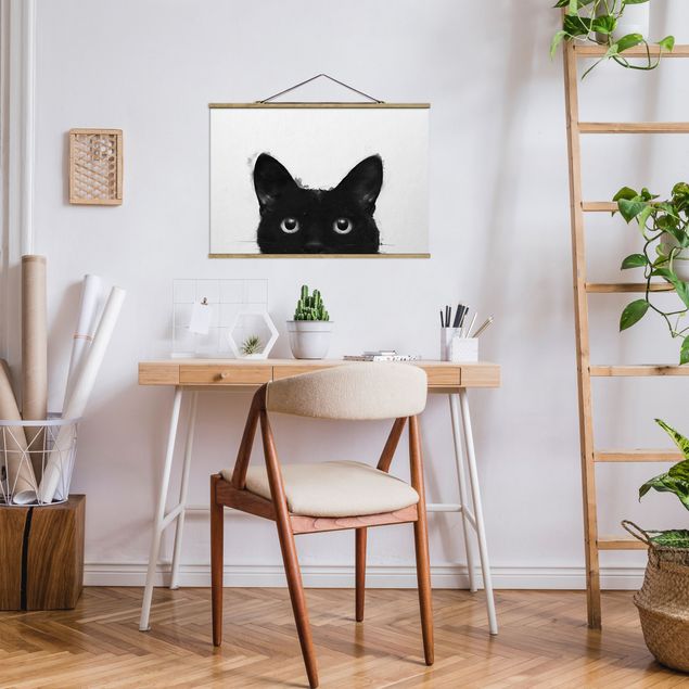Tavlor konstutskrifter Illustration Black Cat On White Painting
