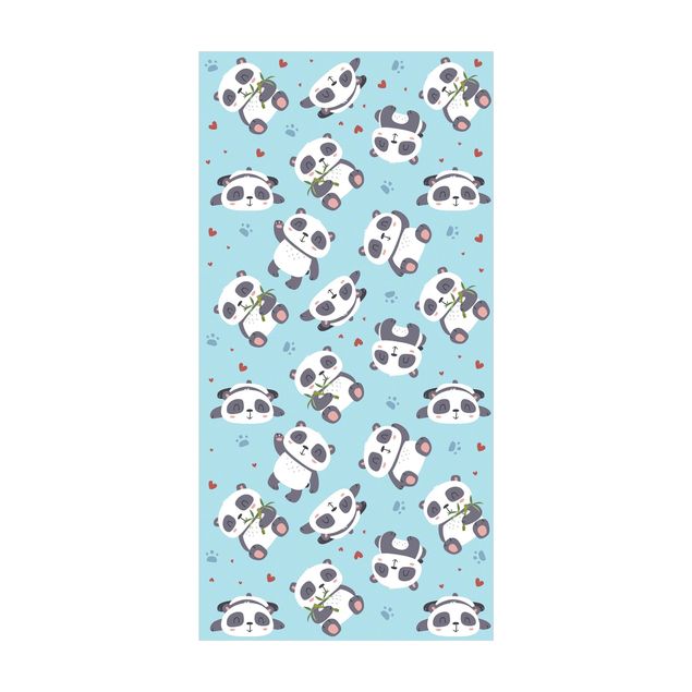 modern matta vardagsrum Cute Panda With Paw Prints And Hearts Pastel Blue