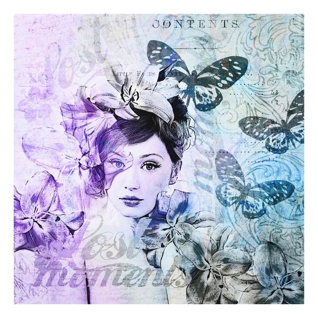 Tavlor fjärilar Shabby Chic Collage - Portrait With Butterflies