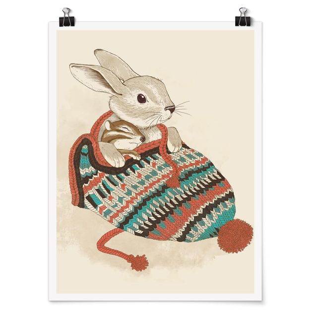 Tavlor konstutskrifter Illustration Cuddly Santander Rabbit In Hat
