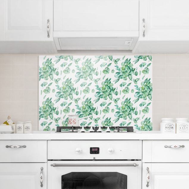 Stänkskydd kök glas blommor  Watercolour Eucalyptus Bouquet Pattern