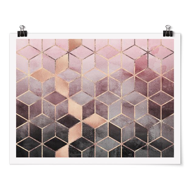 Posters abstrakt Pink Grey Golden Geometry