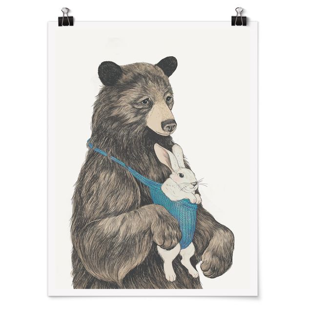 Posters djur Illustration Bear And Bunny Baby
