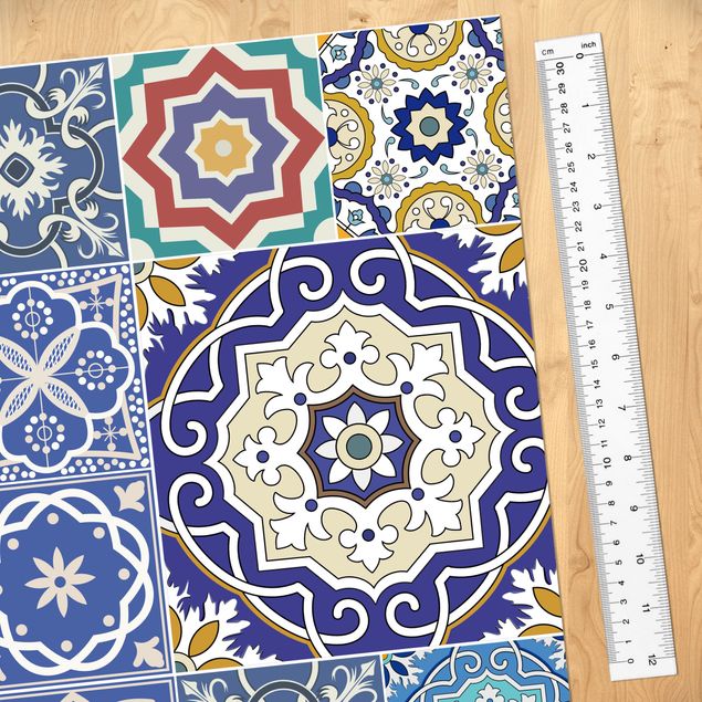 Självhäftande folier blå Tiled Wall - Ornate Portuguese Tiles