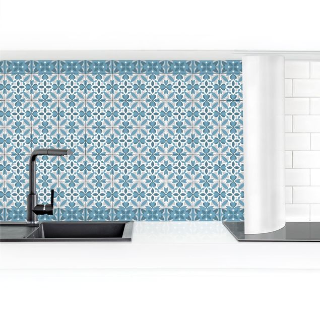 väggplatta kök Geometrical Tile Mix Blossom Blue Grey