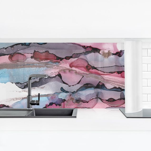Küchenrückwand - Wellenreiten in Violett mit Roségold