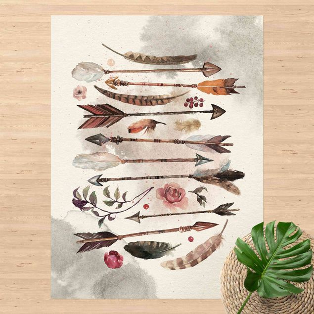 stor utomhusmatta Boho Arrows And Feathers - Watercolour